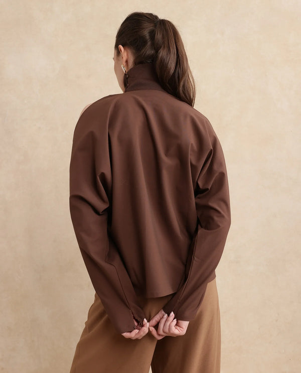 Rareism Women Natta Brown Regular Sleeve High Neck Regular Fit Plain Top