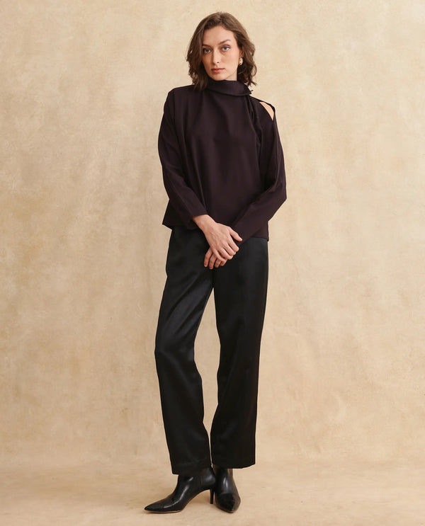 Rareism Women Natta Rust Regular Sleeve High Neck Regular Fit Plain Top