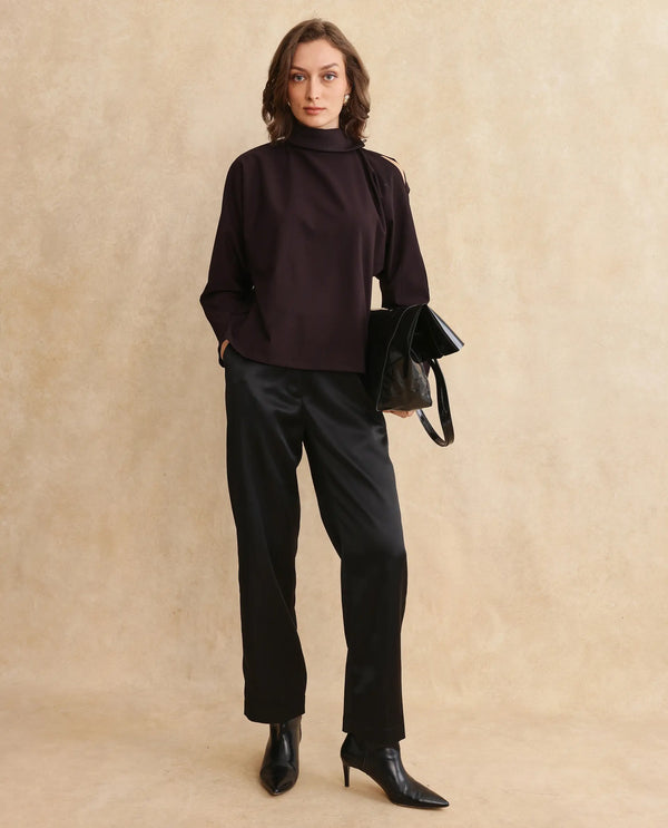 Rareism Women Natta Rust Regular Sleeve High Neck Regular Fit Plain Top