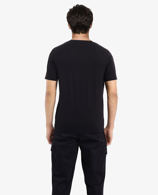 Rare Rabbit Men Naz Black Cotton Lycra Fabric Short Sleeve Crew Neck Regular Fit Graphic Print T-Shirt