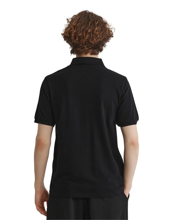Rare Rabbit Men Nellit Black Cotton Blend Fabric Blue Short Sleeve Regular Collar HD Print Branding Polo