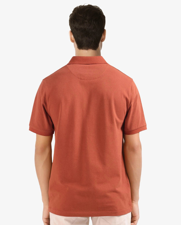 Rare Rabbit Men Nellit Dusky Rust Cotton Blend Fabric Blue Short Sleeve Regular Collar HD Print Branding Polo