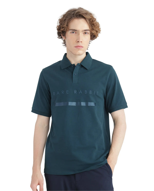 Rare Rabbit Men Nellit Dusky Teal Short Sleeve Collared Neck Plain Polo