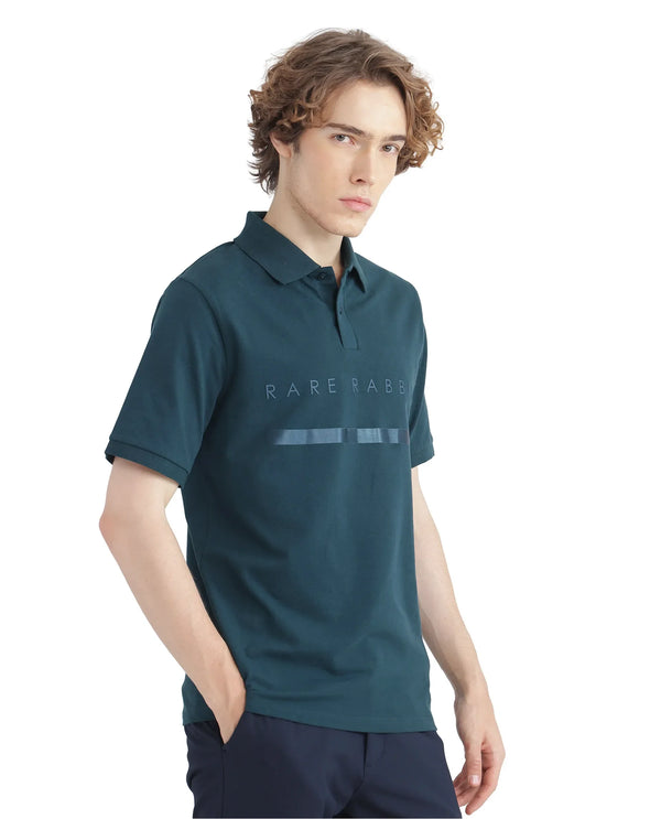 Rare Rabbit Men Nellit Dusky Teal Short Sleeve Collared Neck Plain Polo