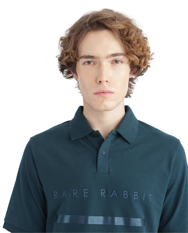 Rare Rabbit Men Nellit Dusky Teal Short Sleeve Collared Neck Plain Polo