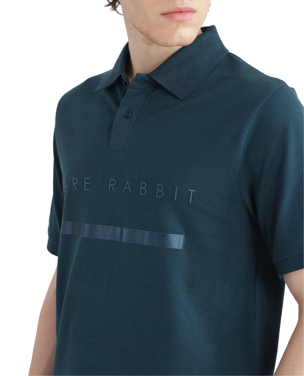 Rare Rabbit Men Nellit Dusky Teal Short Sleeve Collared Neck Plain Polo