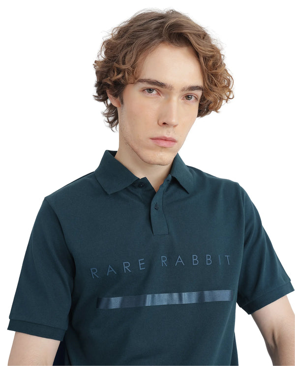Rare Rabbit Men Nellit Dusky Teal Short Sleeve Collared Neck Plain Polo