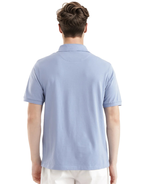 Rare Rabbit Men Nellit Pastel Blue Cotton Blend Fabric Blue Short Sleeve Regular Collar HD Print Branding Polo
