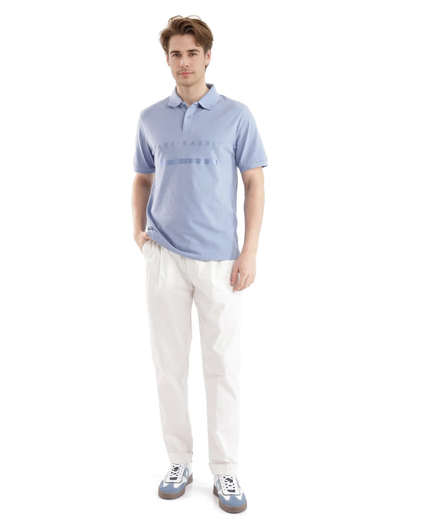 Rare Rabbit Men Nellit Pastel Blue Cotton Blend Fabric Blue Short Sleeve Regular Collar HD Print Branding Polo