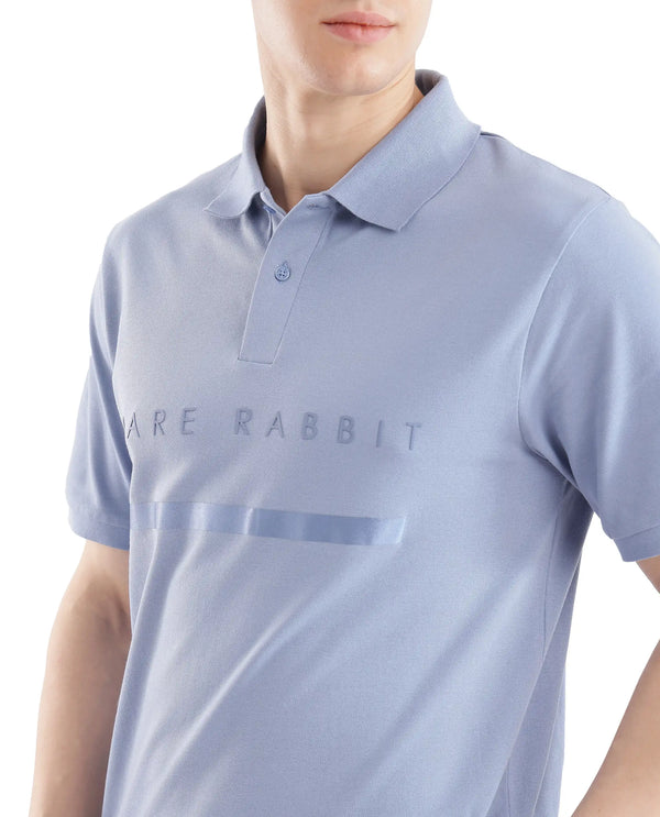 Rare Rabbit Men Nellit Pastel Blue Cotton Blend Fabric Blue Short Sleeve Regular Collar HD Print Branding Polo