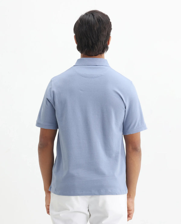 Rare Rabbit Men Nellit Pastel Blue Cotton Blend Fabric Blue Short Sleeve Regular Collar HD Print Branding Polo