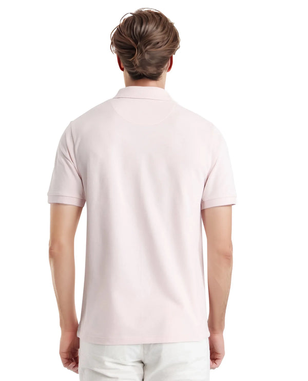 Rare Rabbit Men Nellit Pastel Pink Cotton Blend Fabric Blue Short Sleeve Regular Collar HD Print Branding Polo
