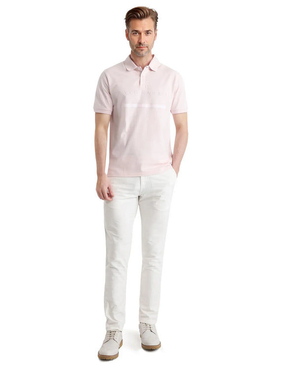 Rare Rabbit Men Nellit Pastel Pink Cotton Blend Fabric Blue Short Sleeve Regular Collar HD Print Branding Polo