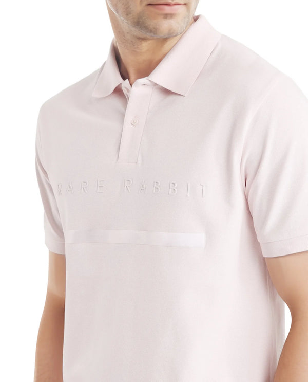 Rare Rabbit Men Nellit Pastel Pink Cotton Blend Fabric Blue Short Sleeve Regular Collar HD Print Branding Polo