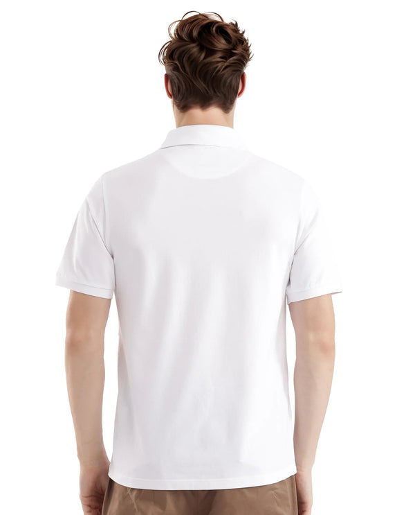 Rare Rabbit Men Nellit White Cotton Blend Fabric Blue Short Sleeve Regular Collar HD Print Branding Polo
