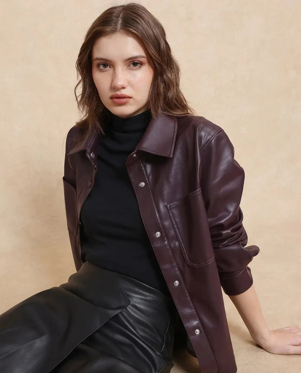Rareism Women Nemer Maroon Polyester Fabric Short Sleeve Plain Jacket