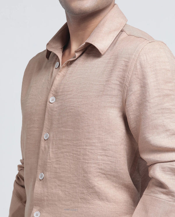 Rare Rabbit Men's Nert Dark Beige Cotton Fabric Full Sleeve Collared Neck Button Closure Plain Shirt