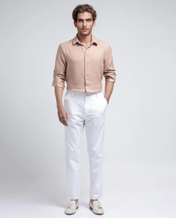 Rare Rabbit Men's Nert Dark Beige Cotton Fabric Full Sleeve Collared Neck Button Closure Plain Shirt