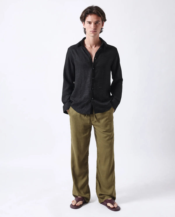 Rare Rabbit Men's Nert Black Linen Fabric Full Sleeve Collared Neck Button Closure Printed Shirt