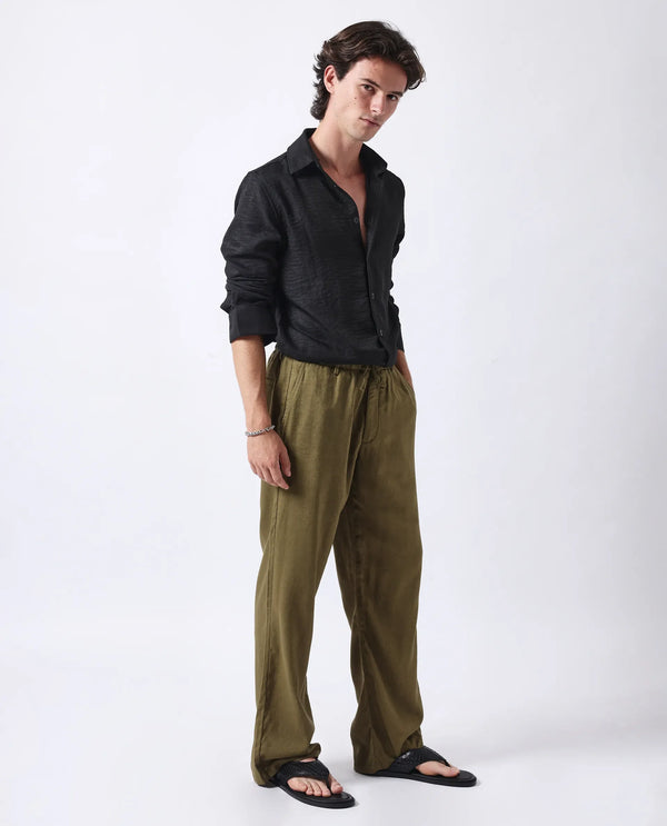 Rare Rabbit Men's Nert Black Linen Fabric Full Sleeve Collared Neck Button Closure Printed Shirt