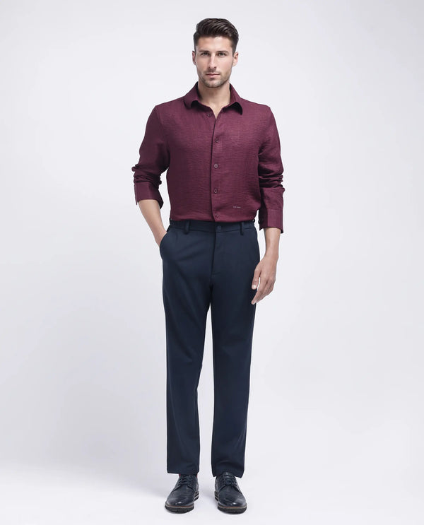 Rare Rabbit Men's Nert Maroon Cotton Fabric Full Sleeve Collared Neck Button Closure Plain Shirt