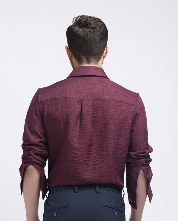 Rare Rabbit Men's Nert Maroon Cotton Fabric Full Sleeve Collared Neck Button Closure Plain Shirt