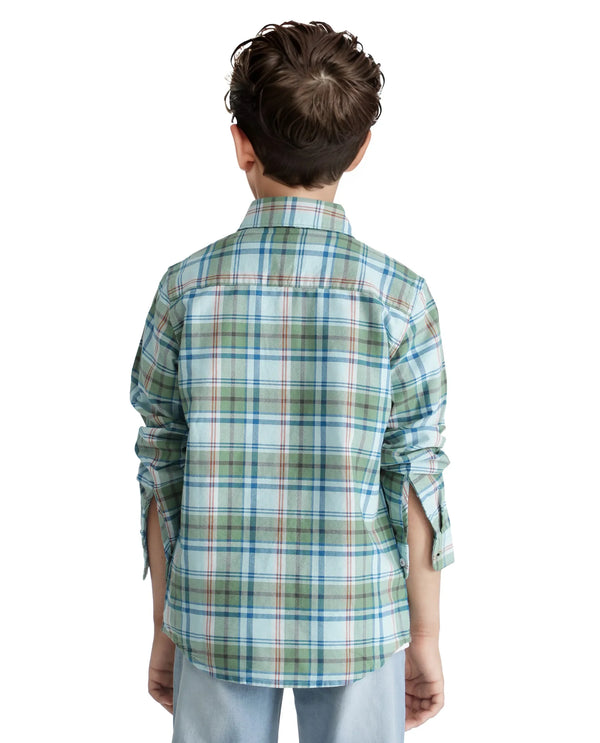 Rare Ones Kids Nes Green Cotton Full Sleeves Button Down Regular Fit Checked Shirt