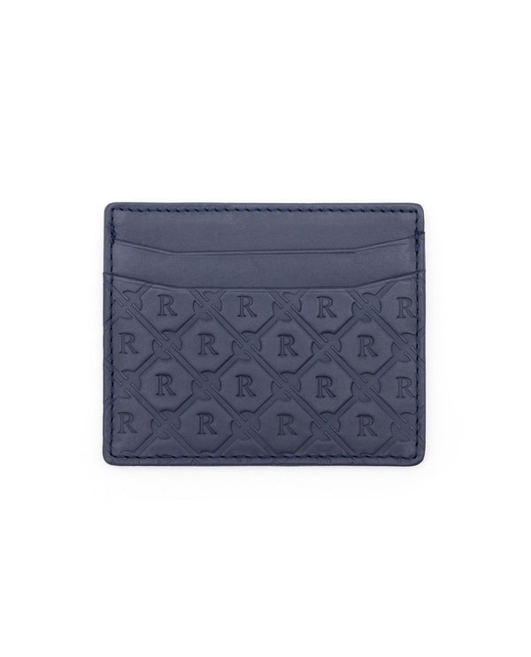 Rare Rabbit Men's Ness Blue Slim RFID Monogram Embossed Credit Card Holder