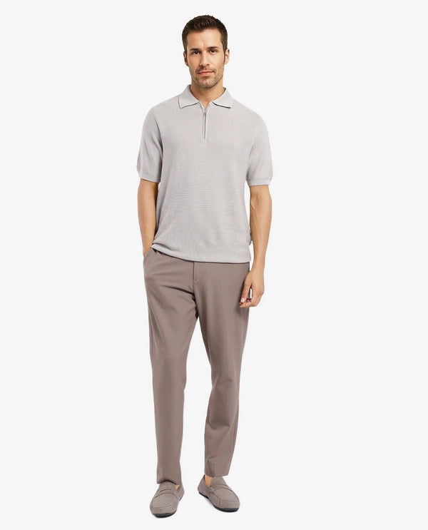 Rare Rabbit Men Nett Beige Short Sleeve Collared Collar Zipper Closure Flat Knit Textured Plain Polo