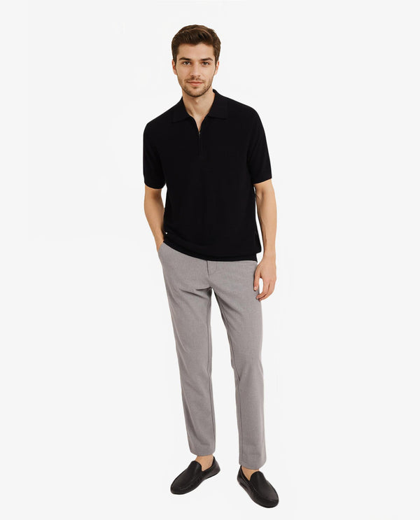 Rare Rabbit Men Nett Black Short Sleeve Collared Collar Zipper Closure Flat Knit Textured Plain Polo