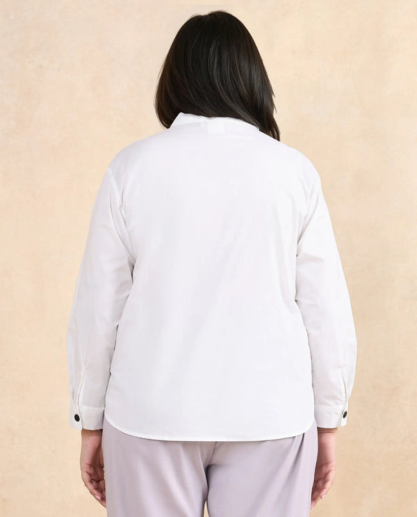 Rareism Women Neuma White Cotton Fabric Regular Sleeves High Neck Button Closure Plain Shirt