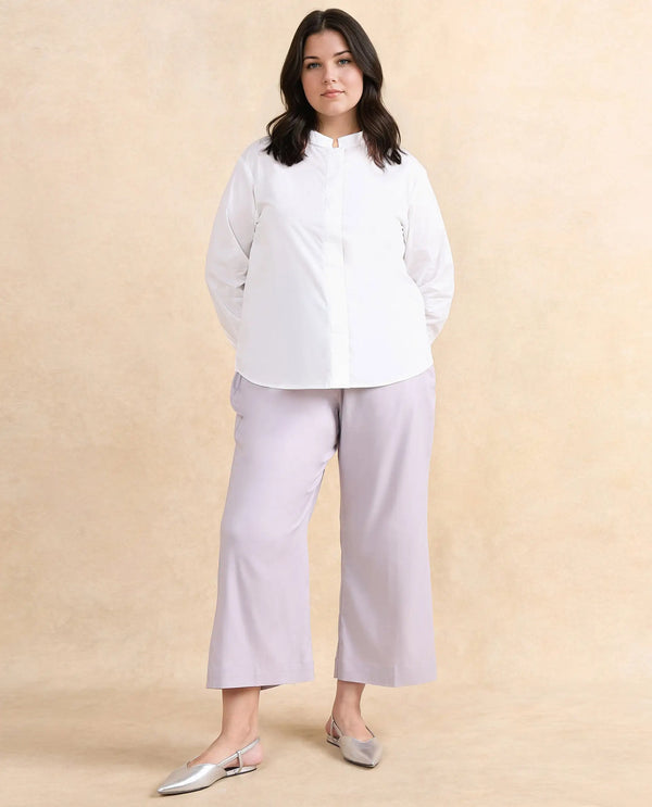 Rareism Women Neuma White Cotton Fabric Regular Sleeves High Neck Button Closure Plain Shirt