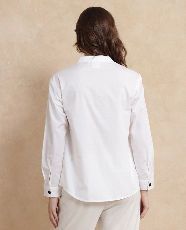 Rareism Women Neuma White Cotton Fabric Regular Sleeves High Neck Button Closure Plain Shirt