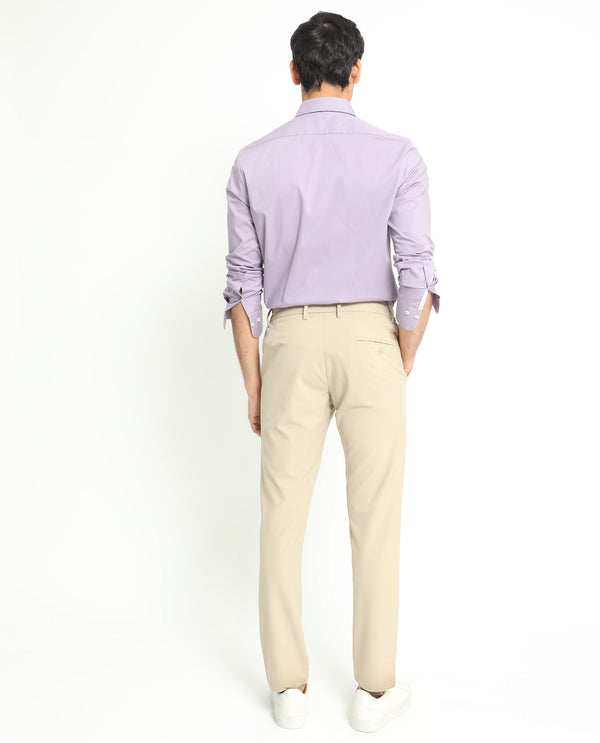 Rare Rabbit Men's Neutons Light Purple Cotton Lycra Fabric Full Sleeves Solid Shirt