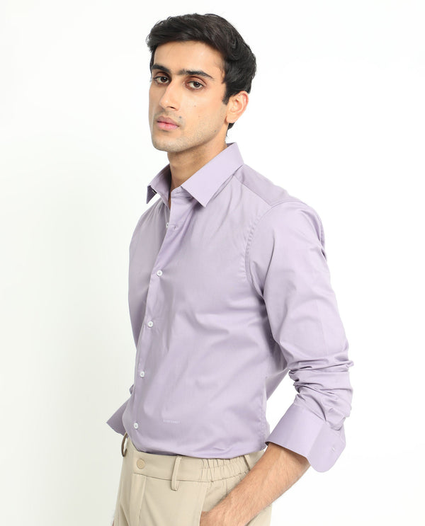 Rare Rabbit Men's Neutons Light Purple Cotton Lycra Fabric Full Sleeves Solid Shirt