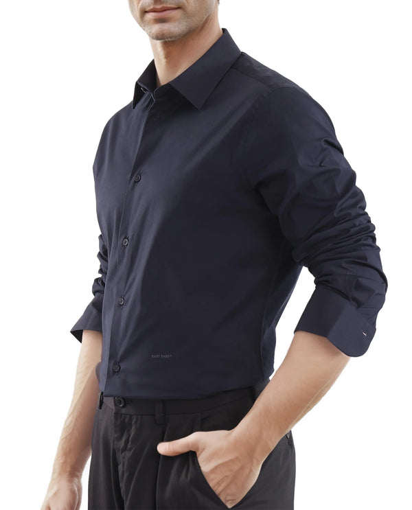 Rare Rabbit Men Neutron-Uni Navy Full Sleeve Collared Neck Button Closure Regular Fit Plain Shirt