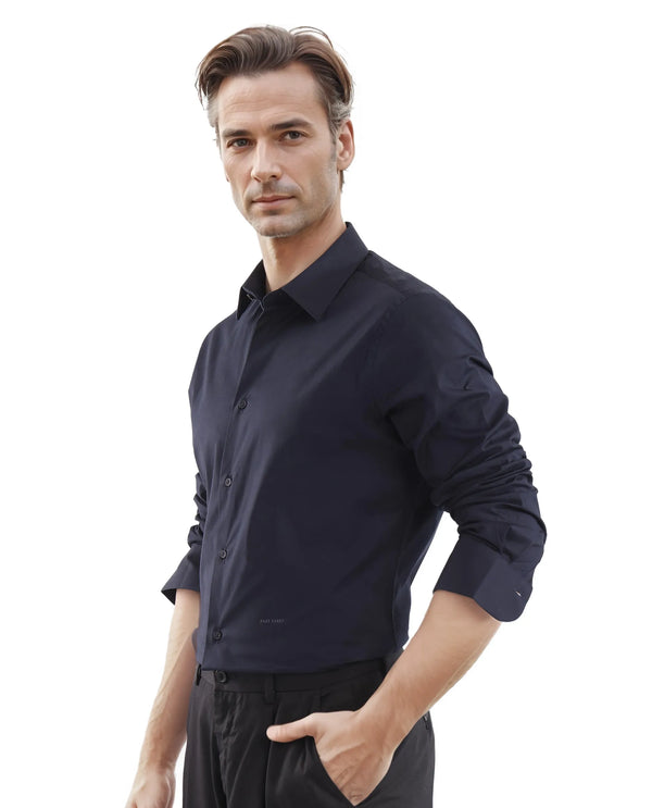 Rare Rabbit Men Neutron-Uni Navy Full Sleeve Collared Neck Button Closure Regular Fit Plain Shirt