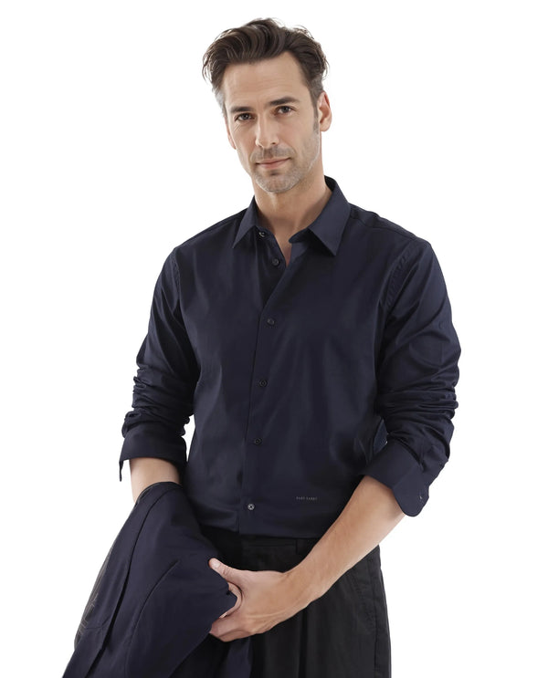 Rare Rabbit Men Neutron-Uni Navy Full Sleeve Collared Neck Button Closure Regular Fit Plain Shirt