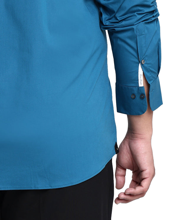 Rare Rabbit Men's Neutronss Petrol Cotton Polyester Fabric Full Sleeves Solid Shirt Plus Size