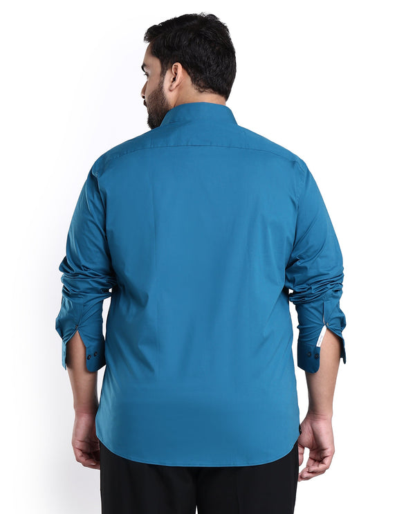 Rare Rabbit Men's Neutronss Petrol Cotton Polyester Fabric Full Sleeves Solid Shirt Plus Size