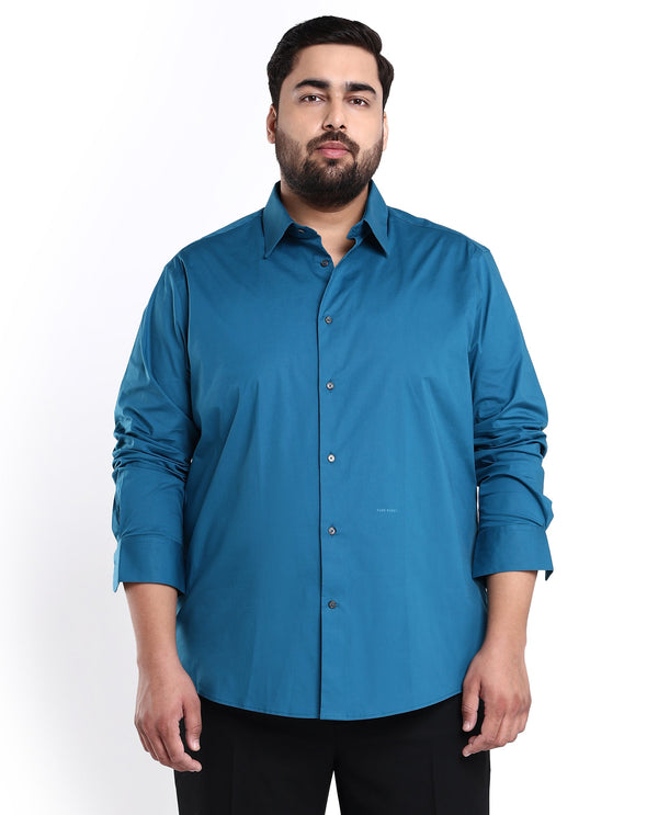 Rare Rabbit Men's Neutronss Petrol Cotton Polyester Fabric Full Sleeves Solid Shirt Plus Size