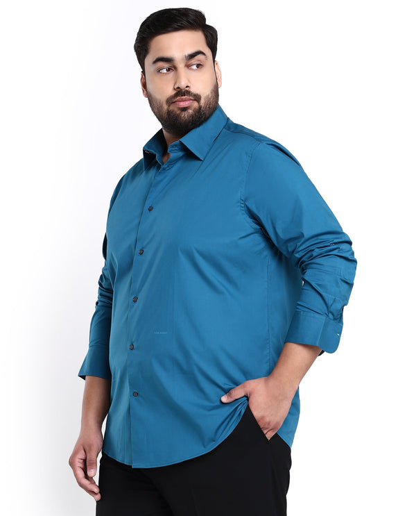 Rare Rabbit Men's Neutronss Petrol Cotton Polyester Fabric Full Sleeves Solid Shirt Plus Size