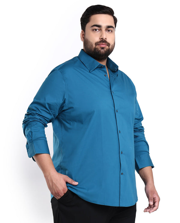 Rare Rabbit Men's Neutronss Petrol Cotton Polyester Fabric Full Sleeves Solid Shirt Plus Size