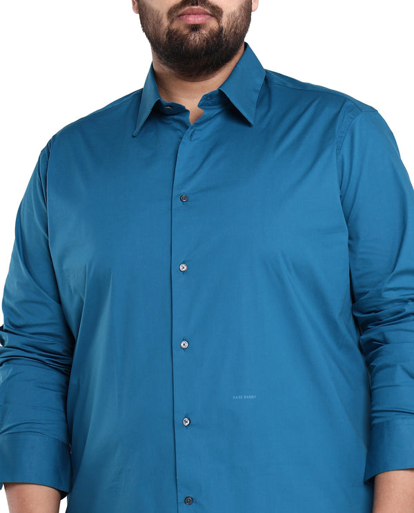 Rare Rabbit Men's Neutronss Petrol Cotton Polyester Fabric Full Sleeves Solid Shirt Plus Size