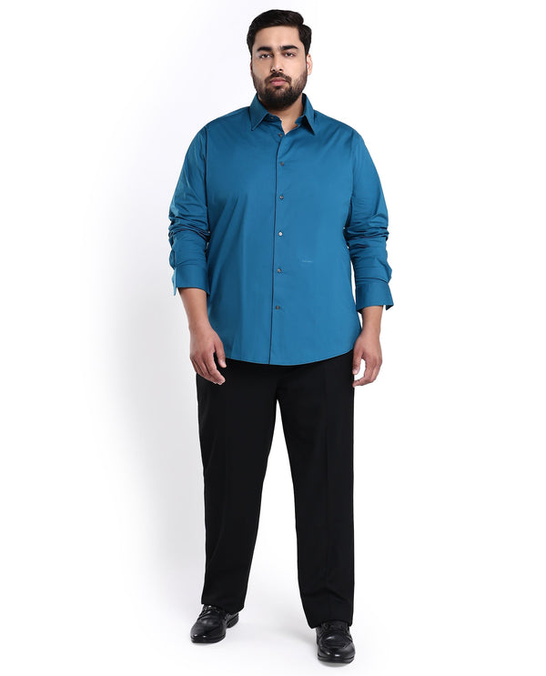 Rare Rabbit Men's Neutronss Petrol Cotton Polyester Fabric Full Sleeves Solid Shirt Plus Size