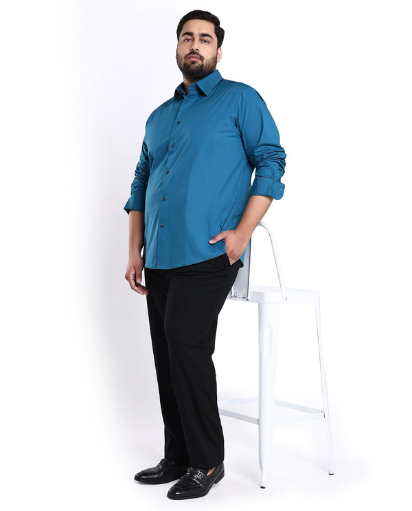 Rare Rabbit Men's Neutronss Petrol Cotton Polyester Fabric Full Sleeves Solid Shirt Plus Size