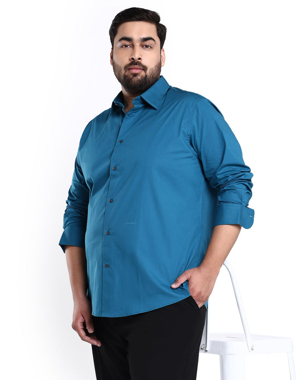 Rare Rabbit Men's Neutronss Petrol Cotton Polyester Fabric Full Sleeves Solid Shirt Plus Size