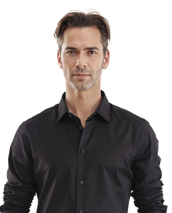 Rare Rabbit Men Neutron-Uni Black Full Sleeve Collared Neck Button Closure Regular Fit Plain Shirt