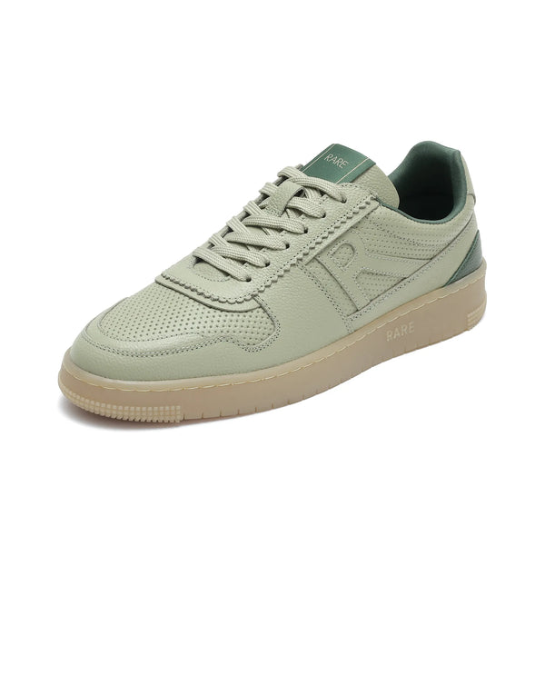 Rare Rabbit Mens Neva Sage Genuine Leather Lace-Up Closure Low -Top Dual Tone Sneaker