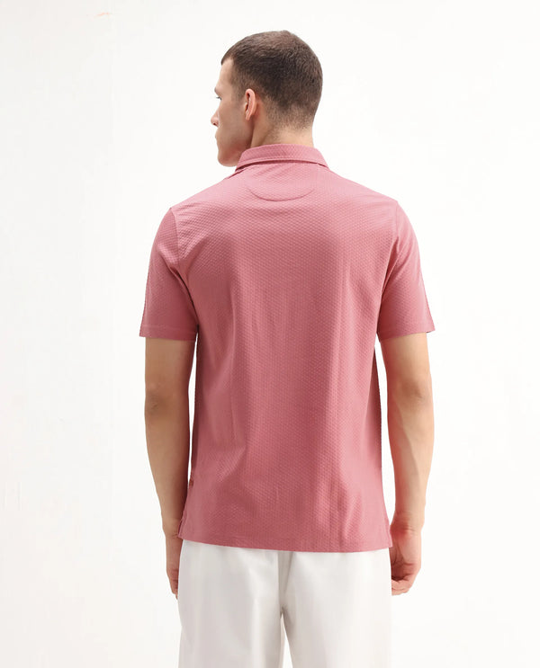 Rare Rabbit Mens Nielson Pastel Pink Cotton Fabric Short Sleeve Jacquard Polo T-Shirt
